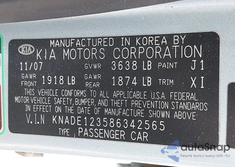 2008 Kia Rio Lx из США, поврежденный, VIN KNADE123586342565